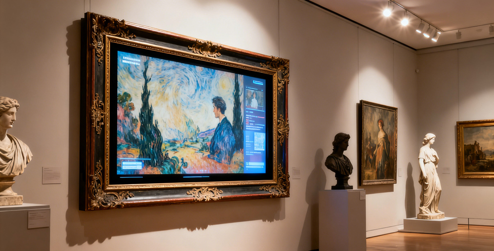 腾博会科技数字标牌广告机让画作会 “说话”